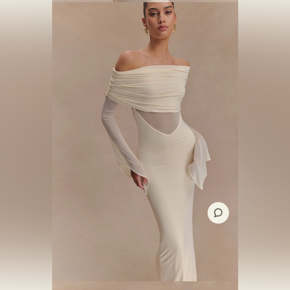 Meshki 	NWT
Kaitlin One Shoulder Slinky And Mesh Maxi Dress - Ivory